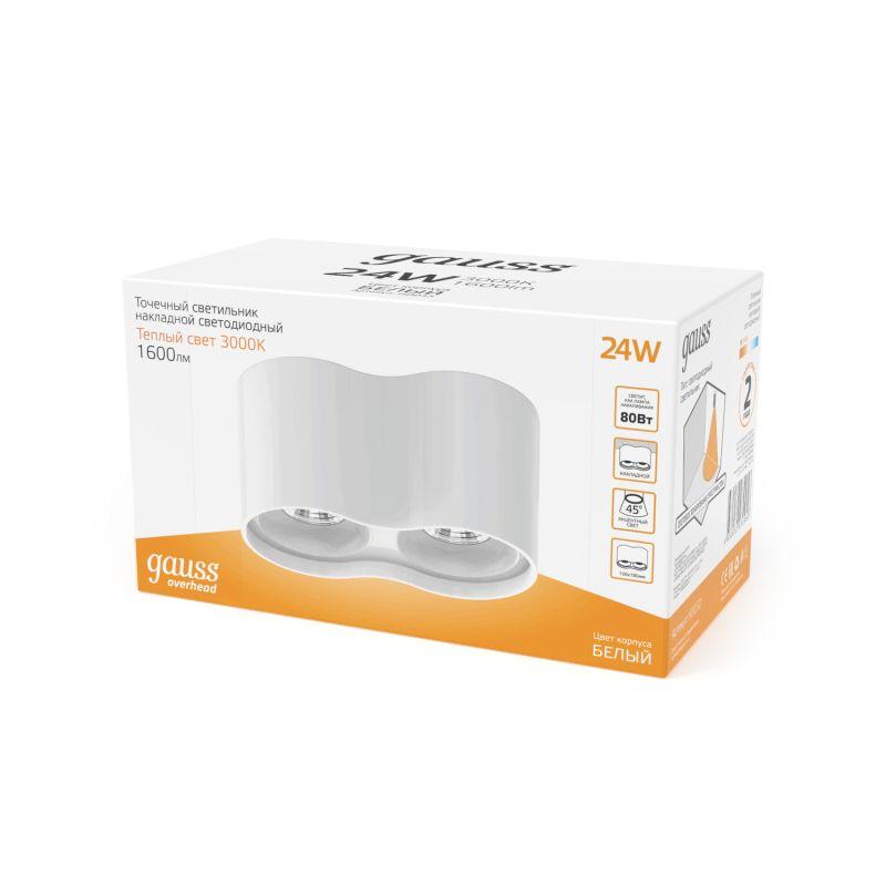 Светильник светодиодный накладной ДПО 24 Вт 1600 Лм 3000К цилиндр белый IP20 LED 180х100 мм 170-240 В Overhead Gauss (HD032)