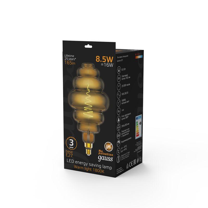 Лампа светодиодная LED 8.5 Вт 165 Лм 1800К теплая Е27 Honeycomb gray Filament Gauss (161802005)