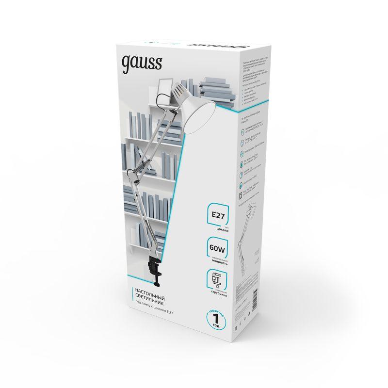 Светильник настольный 60 Вт E27 белый струбцина модель GTL001 220-240 В Gauss (GT0011)