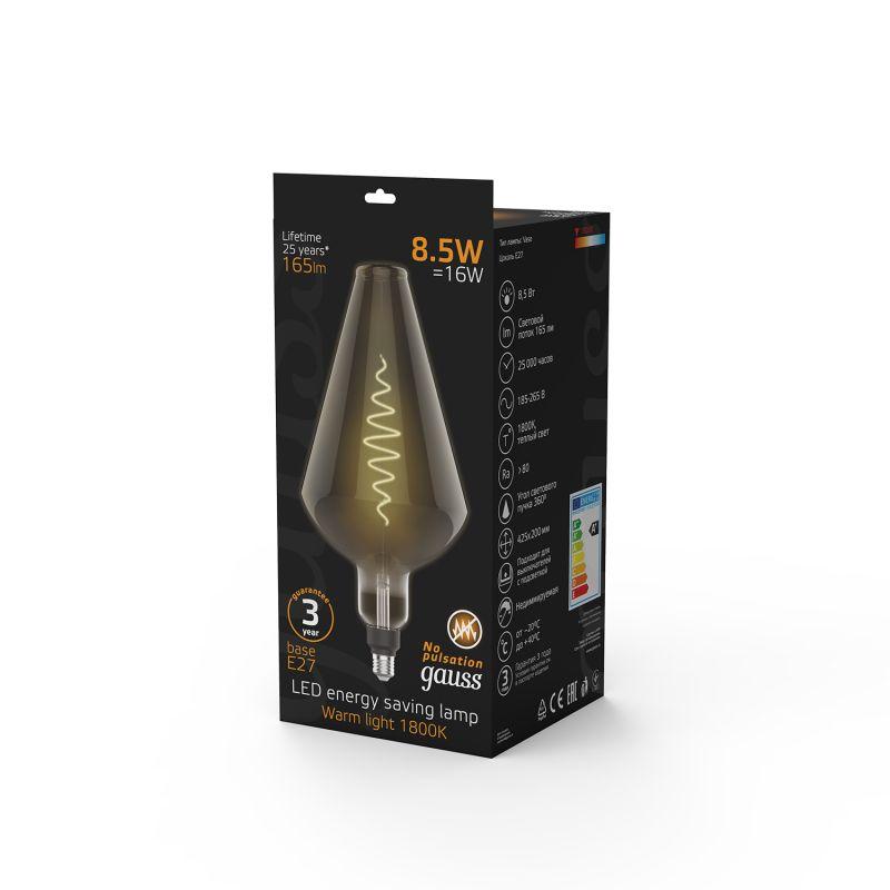 Лампа светодиодная LED 8.5 Вт 165 Лм 1800К теплая Е27 Vase gray flexible Filament Gauss (180802005)