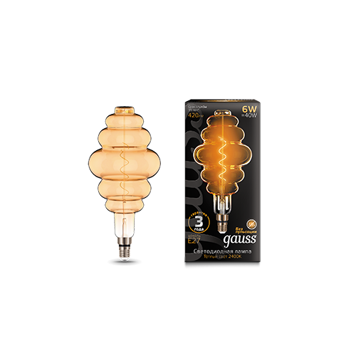 Лампа светодиодная LED 6 Вт 420 Лм 2400К теплая Е27 Honeycomb golden flexible Filament Gauss (158802006)