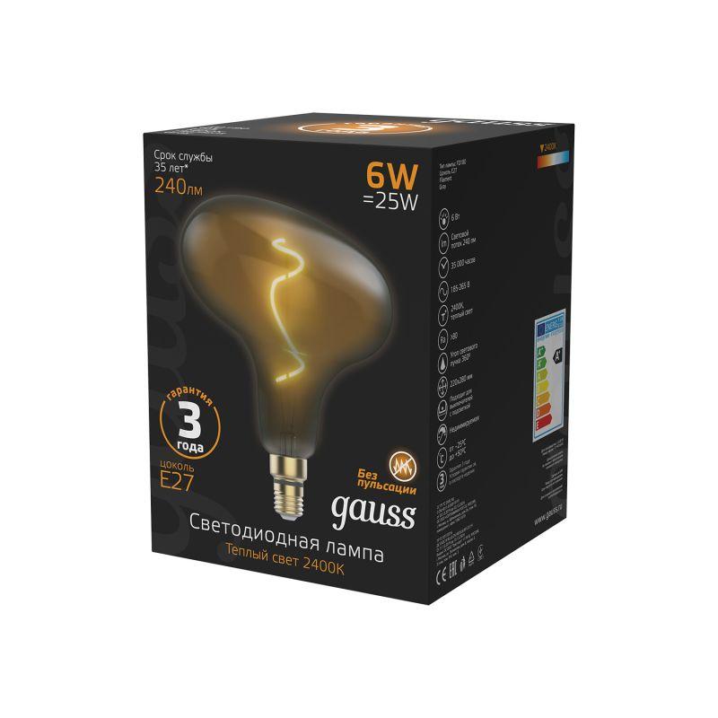 Лампа светодиодная LED 6 Вт 240 Лм 2400К теплая Е27 FD180 gray flexible Filament Gauss (165802008)