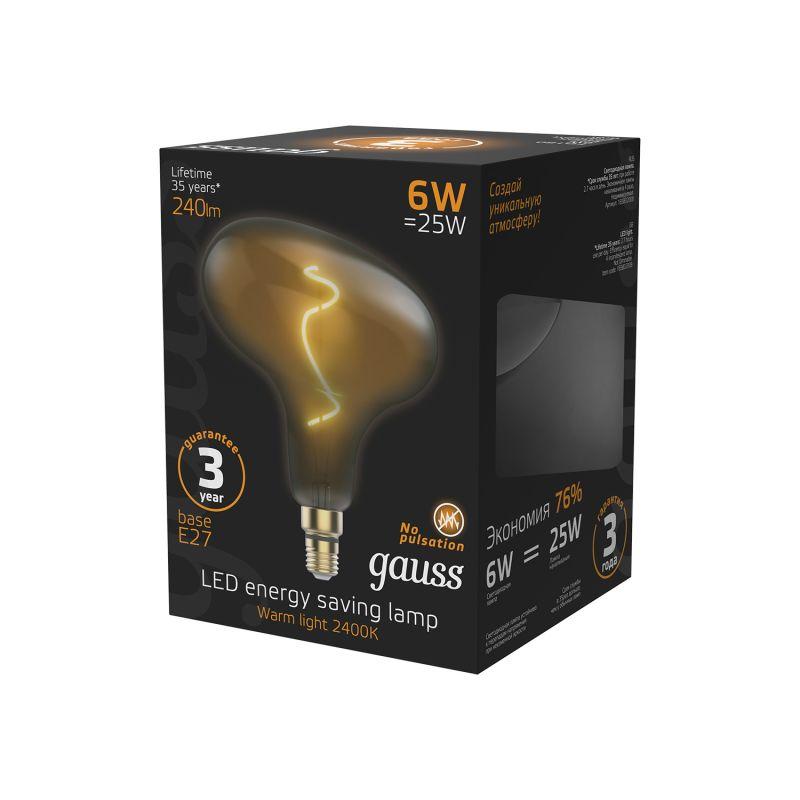 Лампа светодиодная LED 6 Вт 240 Лм 2400К теплая Е27 FD180 gray flexible Filament Gauss (165802008)
