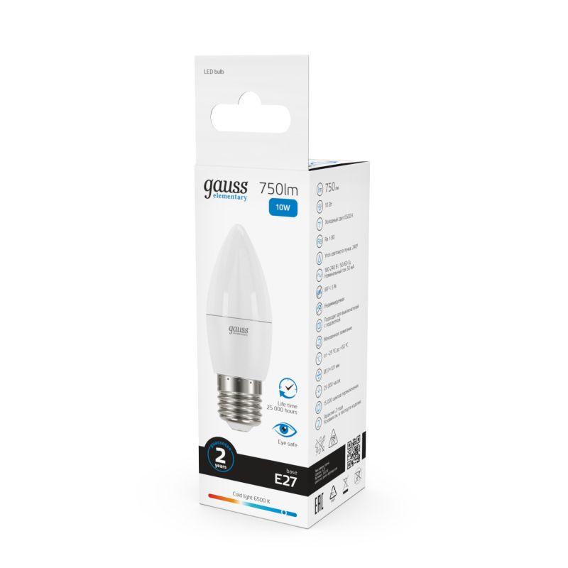 Лампа светодиодная Elementary 10Вт свеча 6500К холод. бел. E27 750лм GAUSS 30230