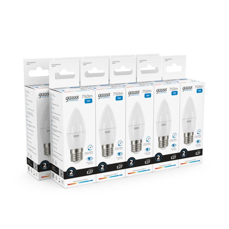 Лампа светодиодная Elementary 10Вт свеча 6500К холод. бел. E27 750лм GAUSS 30230