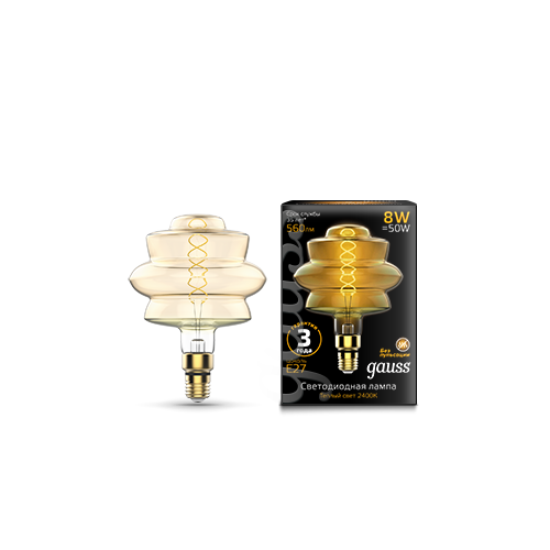 Лампа светодиодная LED 8 Вт 560 Лм 2400К теплая Е27 BD180 golden flexible Filament Gauss (161802008)