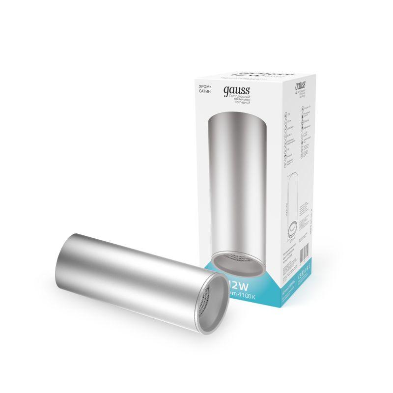 Светильник светодиодный Overhead ДПО 12Вт 4100К IP20 920лм 170-240В 79х200мм цилиндр накладной хром/сатин GAUSS HD006
