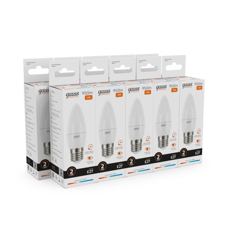 Лампа светодиодная Elementary 12Вт свеча 3000К тепл. бел. E27 950лм GAUSS 30212