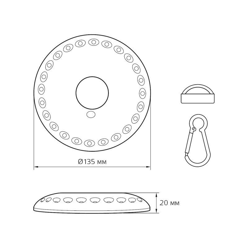 Фонарь светодиодный кемпинговый 24LED 300лм магнит и карабин элементы питания 3xAA (не в компл.) бел. GAUSS GF003