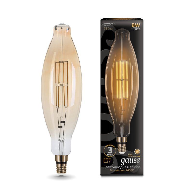 Лампа светодиодная LED 6 Вт 780 Лм 2400К теплая Е27 BT120 golden straight Filament Gauss (155802008)