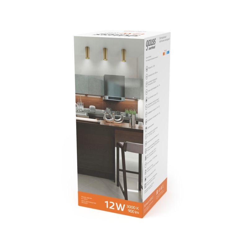 Светильник светодиодный ДПО 12 Вт 900 Лм 3000К цилинндр накладной 170-240 В 79х200 мм IP20 кофе/золото LED Overhead Gauss (HD002)