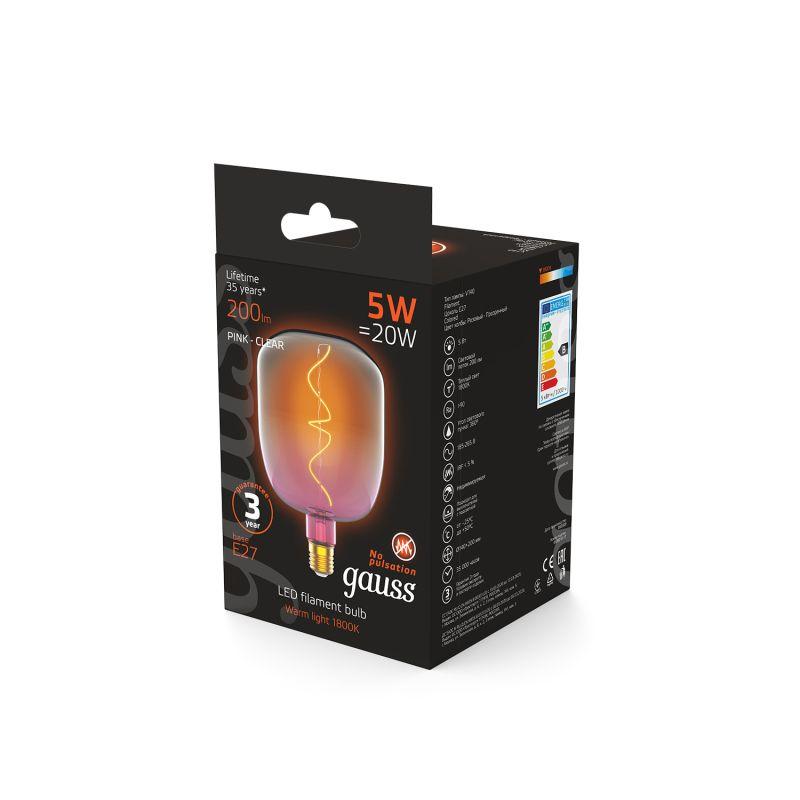 Лампа светодиодная LED 5 Вт 200 Лм 1800К теплая Е27 V140 pink-clear flexible Filament Gauss (1010802105)