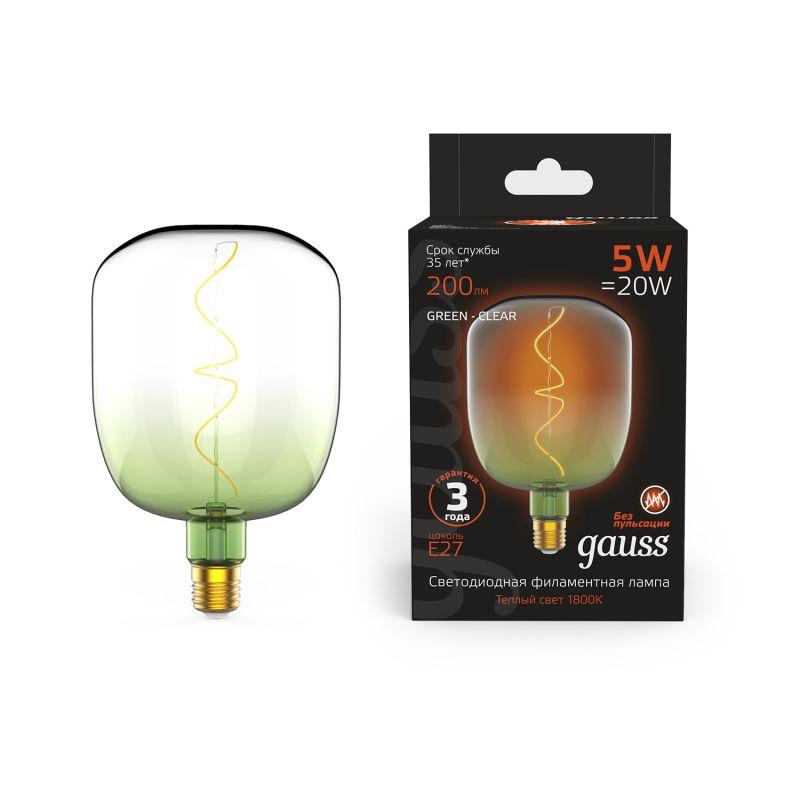 Лампа светодиодная LED 5 Вт 200 Лм 1800К теплая Е27 V140 green-clear flexible Filament Gauss (1009802105)