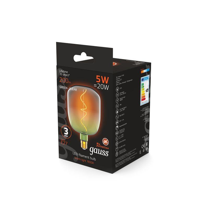 Лампа светодиодная LED 5 Вт 200 Лм 1800К теплая Е27 V140 green-clear flexible Filament Gauss (1009802105)