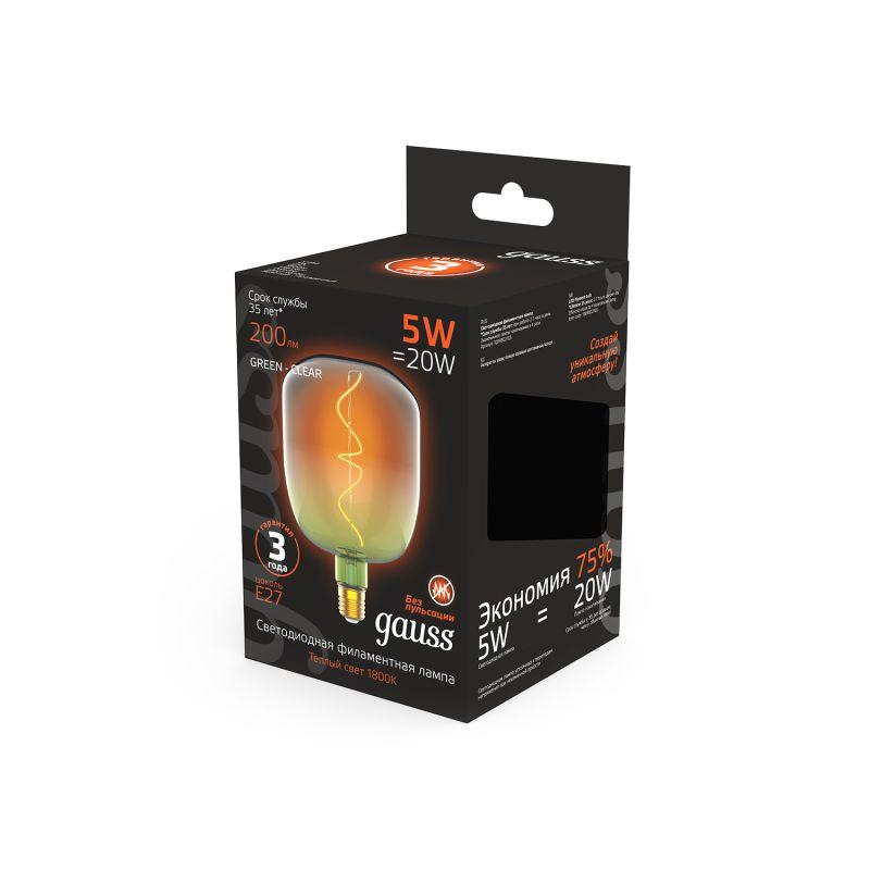 Лампа светодиодная LED 5 Вт 200 Лм 1800К теплая Е27 V140 green-clear flexible Filament Gauss (1009802105)