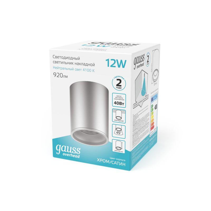 Светильник светодиодный накладной ДПО-12Вт 4100K 79x100мм HD004 (хром сатин) Gauss (HD004)