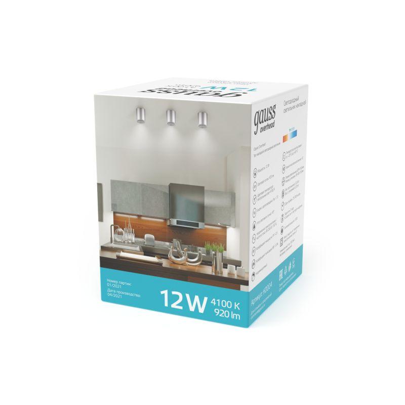 Светильник светодиодный накладной ДПО-12Вт 4100K 79x100мм HD004 (хром сатин) Gauss (HD004)