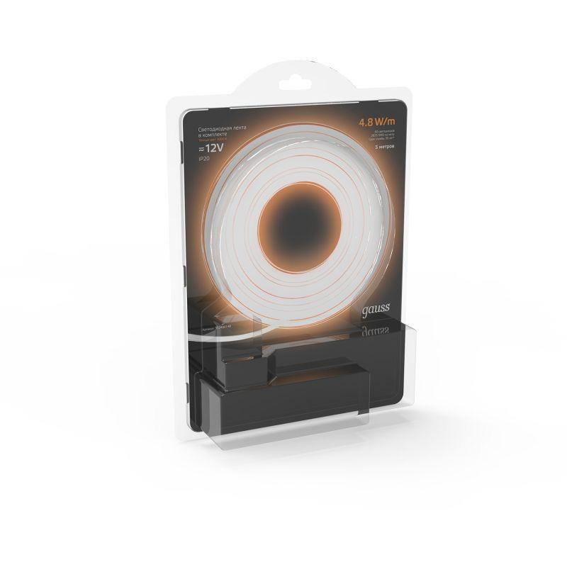 Лента светодиодная LED 4,8 Вт/м 2835-SMD 12 В DC 3000K теплый белый IP20 (блистер 5м) Black Gauss