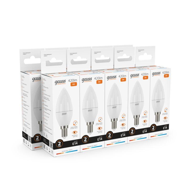 Лампа светодиодная Elementary 6Вт свеча 3000К тепл. бел. E14 420лм 180-240В Gauss 33116