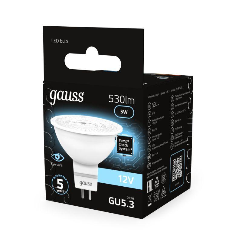 Лампа светодиодная Black MR16 5Вт 4100К бел. GU5.3 530лм 12В FROST Gauss 201505205