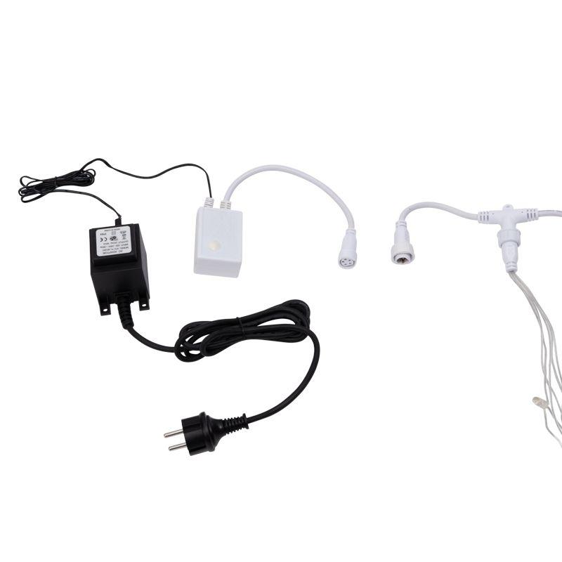 Гирлянда Дождь "ПЛЕЙ-ЛАЙТ ВОДОПАД" 2х3м (с контроллером с трансформатором) 240LED 15Вт 24В IP44 прозрачн. провод; бел. NEON-NIGHT 235-435