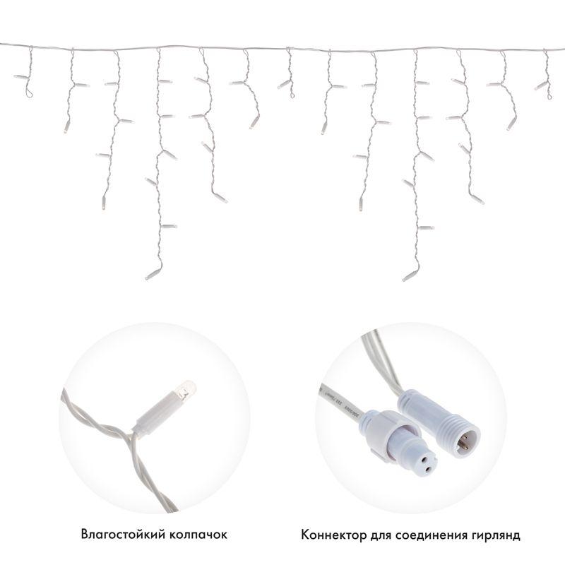 Гирлянда "Айсикл" (бахрома) 4.8х0.6м 152LED бел. 9.5Вт 220В IP65 провод бел. Neon-Night 255-137-6