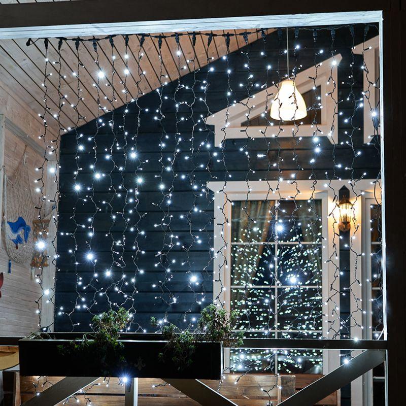 Гирлянда Дождь "ПЛЕЙ ЛАЙТ" 2х3м 760LED 45Вт 220В IP44 мерцающая бел.; черн. провод NEON-NIGHT 235-201