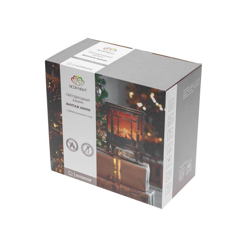 Камин светодиодный "Винтаж мини" 24.8х12.7х30см эффект живого огня USB и элементы питания 3хC (не в компл.) бронз. Neon-Night 511-023