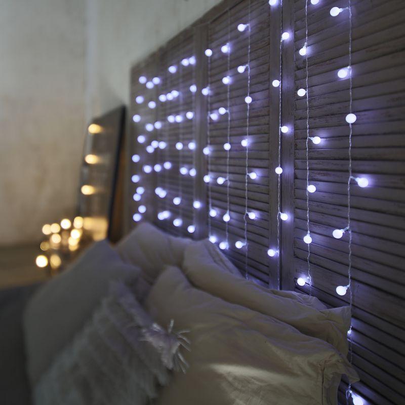 Гирлянда светодиодная, растяжка, дождь с насадками в виде шаров 8 режимов 1.5х1.5 м., цвет белый