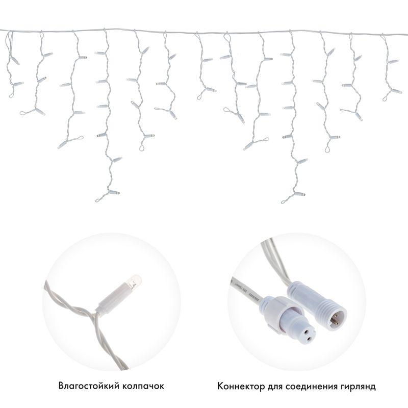 Гирлянда светодиодная "Айсикл" (бахрома) 4.8х0.6м 176LED бел. 11Вт 220В IP65 эффект мерцания провод ПВХ бел. Neon-Night 255-165