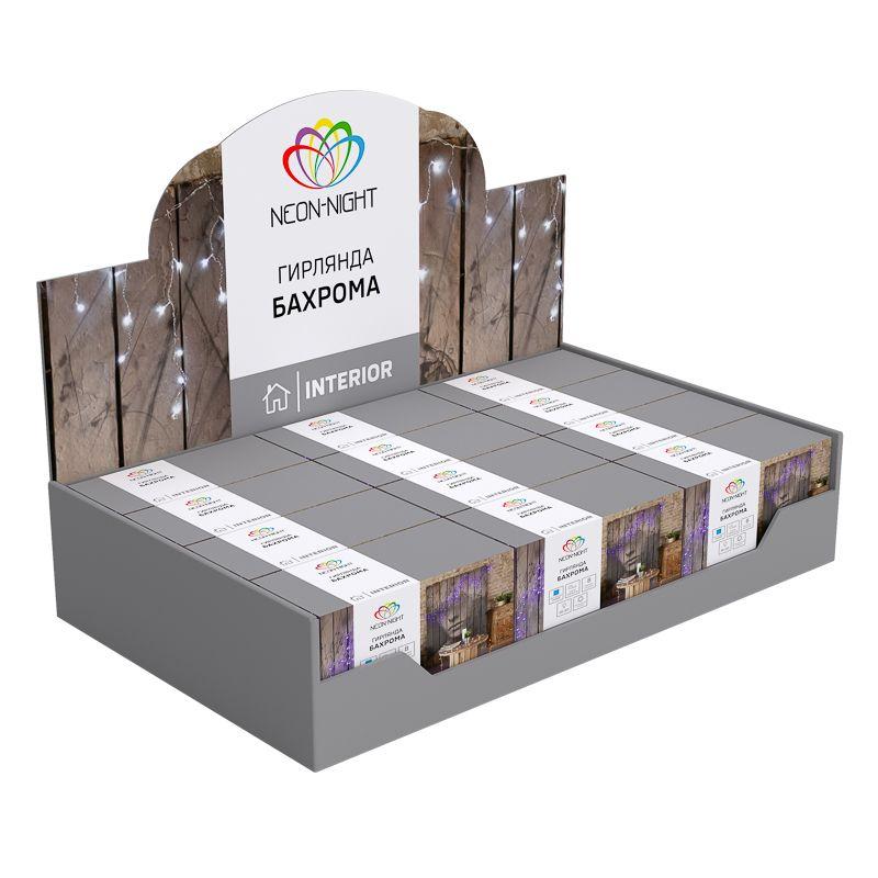 Гирлянда светодиодная "Айсикл" (бахрома) 1.8х0.5м 48LED син. 3Вт 230В IP20 провод прозр. Neon-Night 255-013