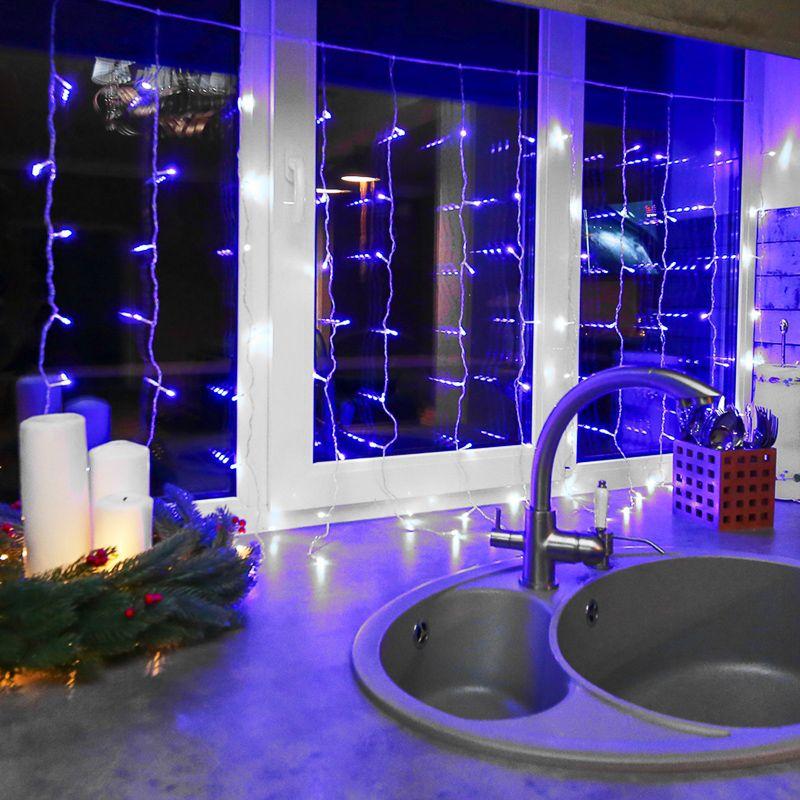 Гирлянда светодиодная, растяжка, "Светодиодный Дождь", свечение с динамикой, 8 режимов свечения, свет синий, 1,5х1 м.