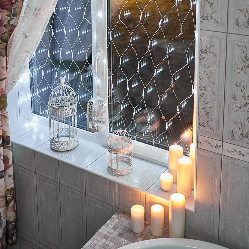 Гирлянда светодиодная "Сеть" 1.5х1.5м 150LED бел. 12Вт 220В IP20 с контроллером 8 режимов провод ПВХ прозр. Neon-Night 215-125