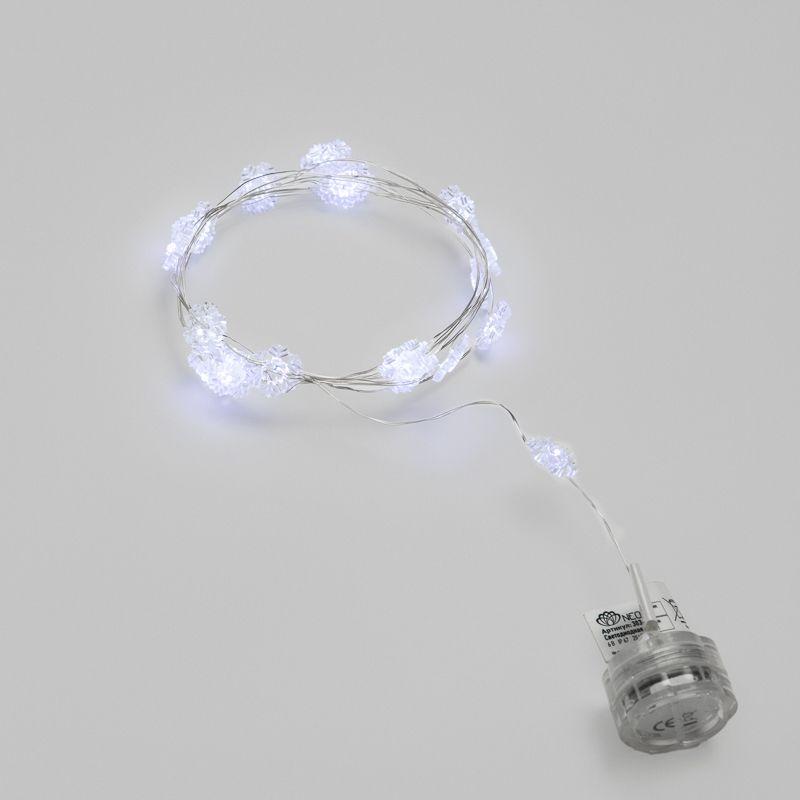 Гирлянда светодиодная "Снежинки" 2м 20LED бел. 2Вт 4.5В IP67 провод прозр. элементы питания 2хCR2032 (в компл.) Neon-Night 303-010