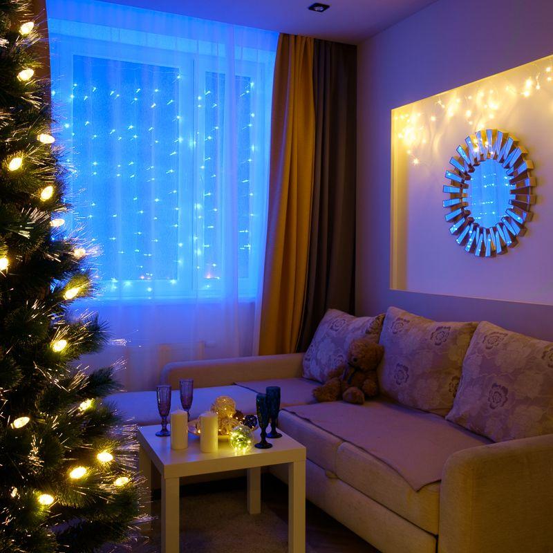 Гирлянда светодиодная "Твинкл Лайт" 15м 120LED син. 10Вт 230В IP20 с контроллером 8 режимов провод ПВХ темн. зел. Neon-Night 303-053