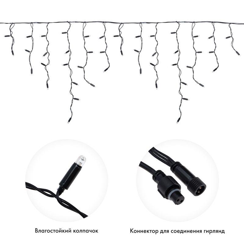 Айсикл (Бахрома) 4,8х0,6 м, черный ПВХ, с эффектом мерцания, 176 LED белый (255-175)