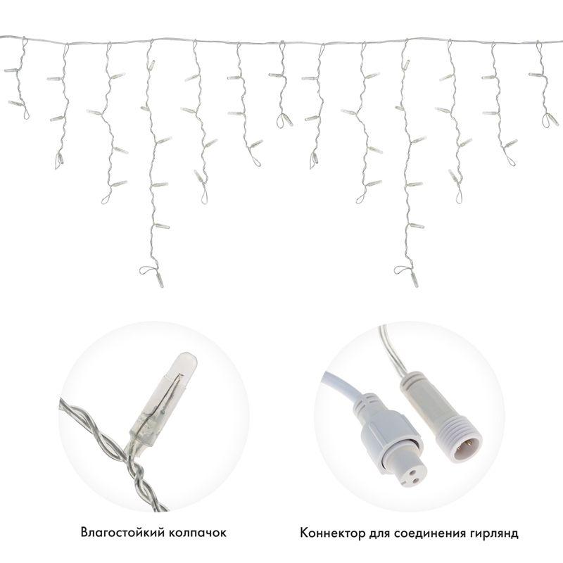 ирлянда растяжка светодиодная уличная "Айсикл" (бахрома), 4.8х0.6 метра, 176 светодиодов белого света, IP65