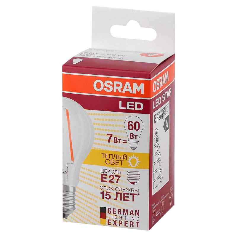 Лампа светодиодная филаментная LED STAR CLASSIC A 60 7W/827 230V FIL FS1 E27 OSRAM 4058075055315