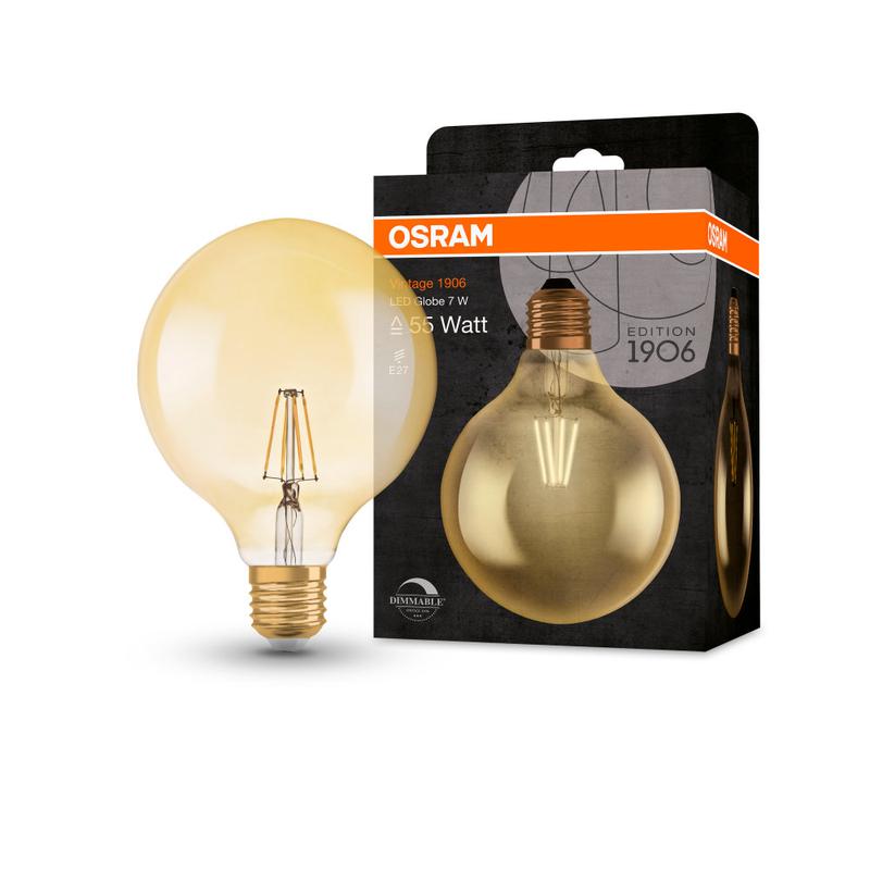 Лампа светодиодная филаментная 1906 LED GLOBE 6.5W/824 FIL GD FS1 E27 230В OSRAM 4058075808997