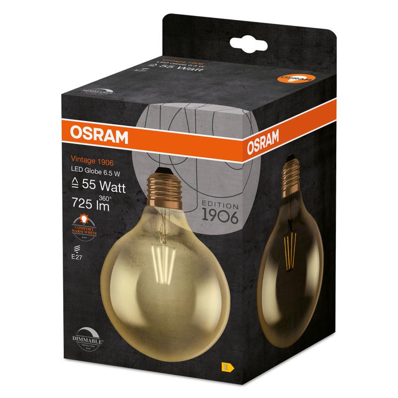 Лампа светодиодная филаментная 1906 LED GLOBE 6.5W/824 FIL GD FS1 E27 230В OSRAM 4058075808997