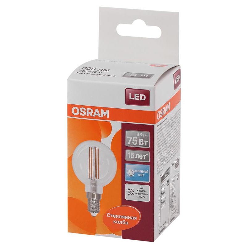 Лампа светодиодная филаментная LS CL P75 6W/840 FIL E14 230В OSRAM 4058075218178