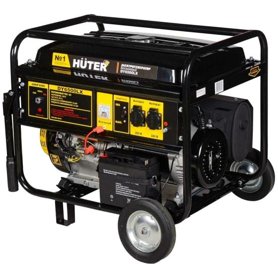 Бензогенератор DY6500LX 1ф 5000Вт ручной стартер с колесами с аккумулятором HUTER 64/1/15