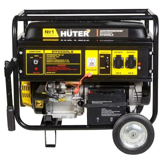 Бензогенератор DY6500LX 1ф 5000Вт ручной стартер с колесами с аккумулятором HUTER 64/1/15
