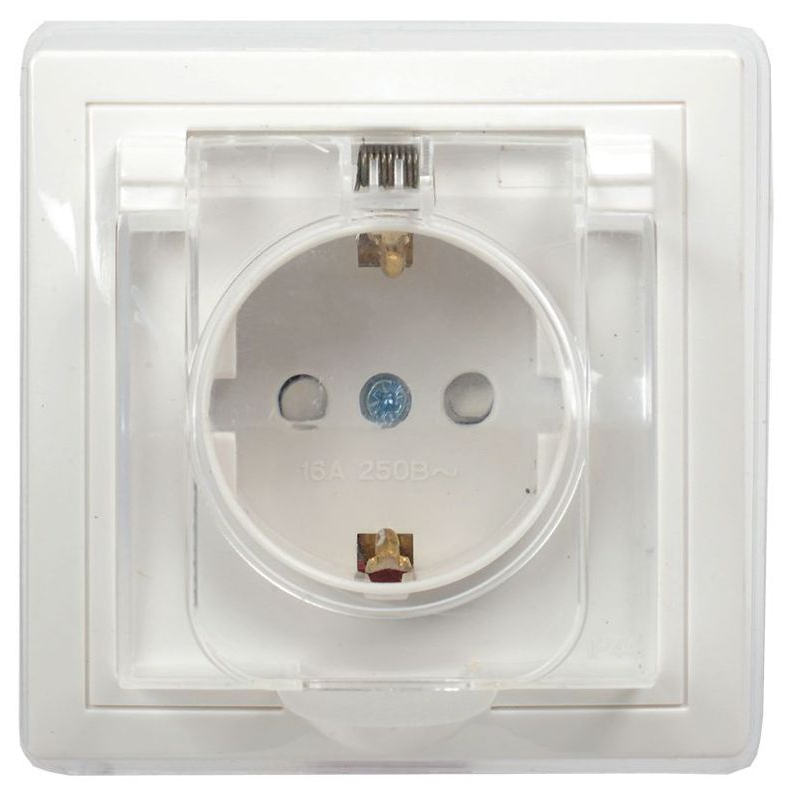 KVARTA Розетка с заземлением с защитными шторками с крышкой IP44 16А кер РСбш10-3-ККБ-44 белый GENERICA