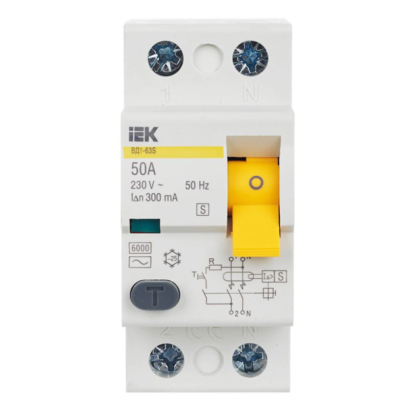 Выключатель дифференциальный (УЗО) ВД1-63S 2Р 50А 300мА IEK