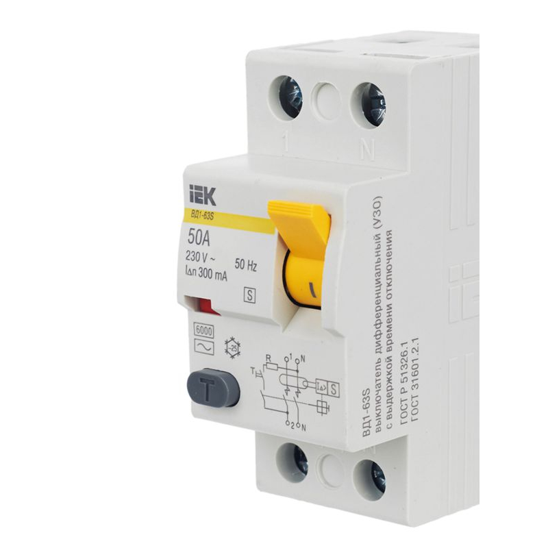 Выключатель дифференциальный (УЗО) ВД1-63S 2Р 50А 300мА IEK
