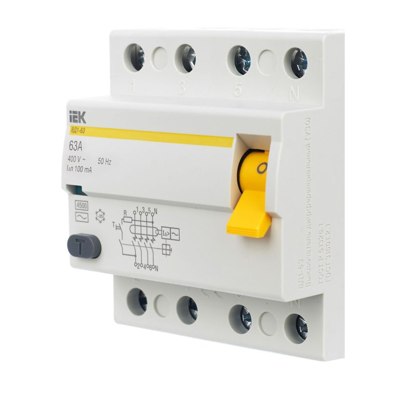 Выключатель дифференциальный (УЗО) ВД1-63 4Р 63А 100мА тип А IEK