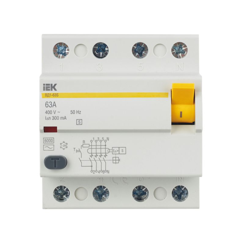 Выключатель дифференциальный (УЗО) ВД1-63S 4Р 63А 300мА IEK