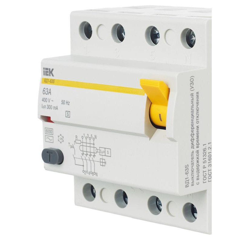 Выключатель дифференциальный (УЗО) ВД1-63S 4Р 63А 300мА IEK