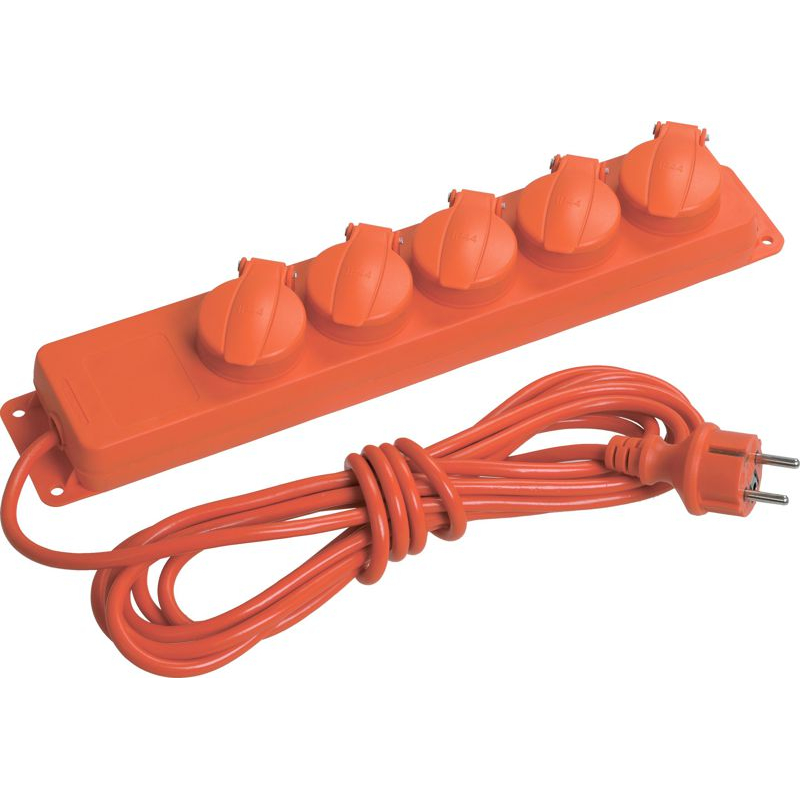 Удлинитель У05В 5 места с защитными крышками IP44 с заземлением 3х1мм2 16А/250В 5м IEK